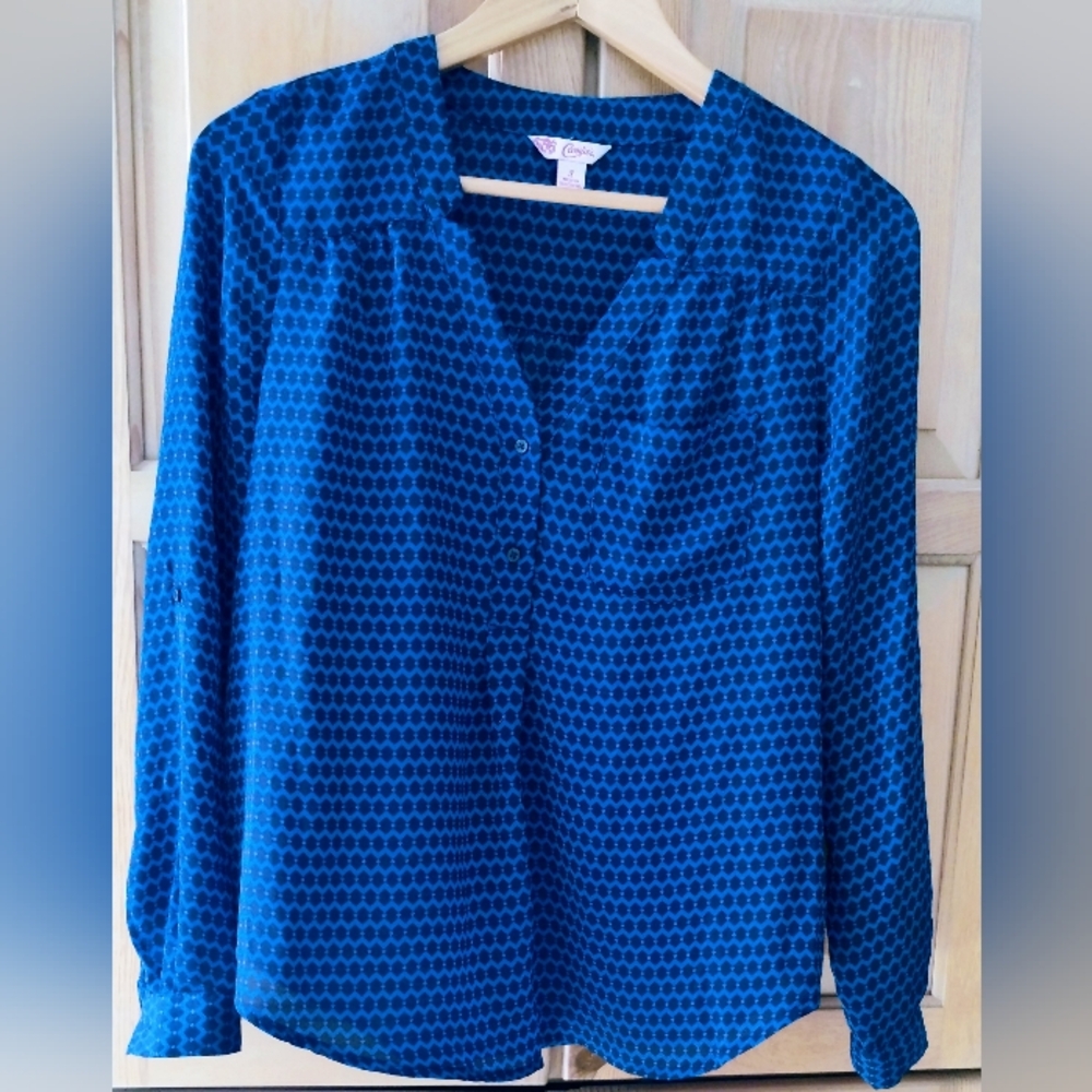 Candies 3/4 button-down Blouse Deep Blue and Black Size Small